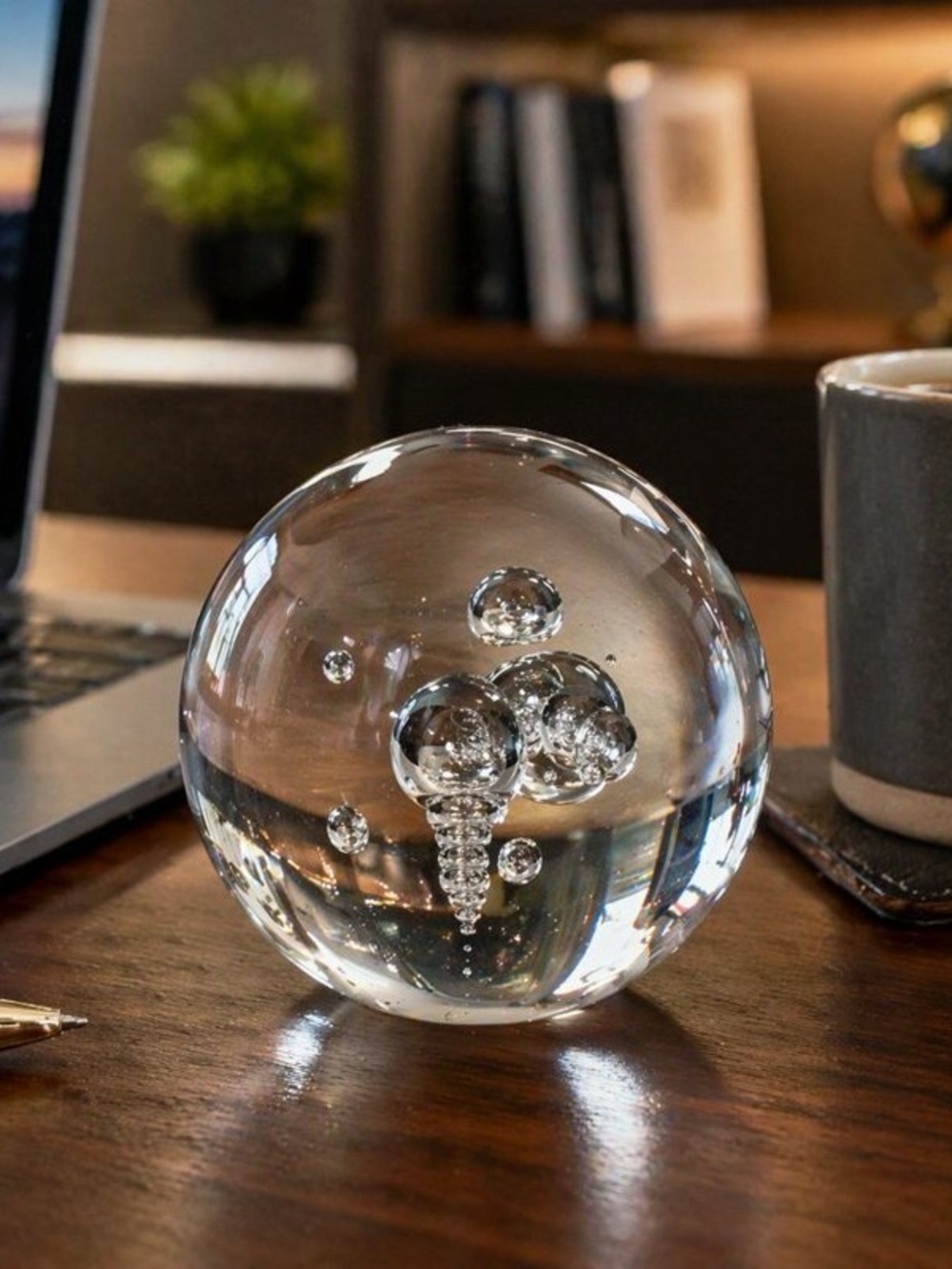 Vintage Controlled Bubble Art Glass Paperweight
